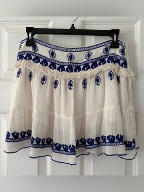 RAGA White Skirt with Royal Blue Embroidery
